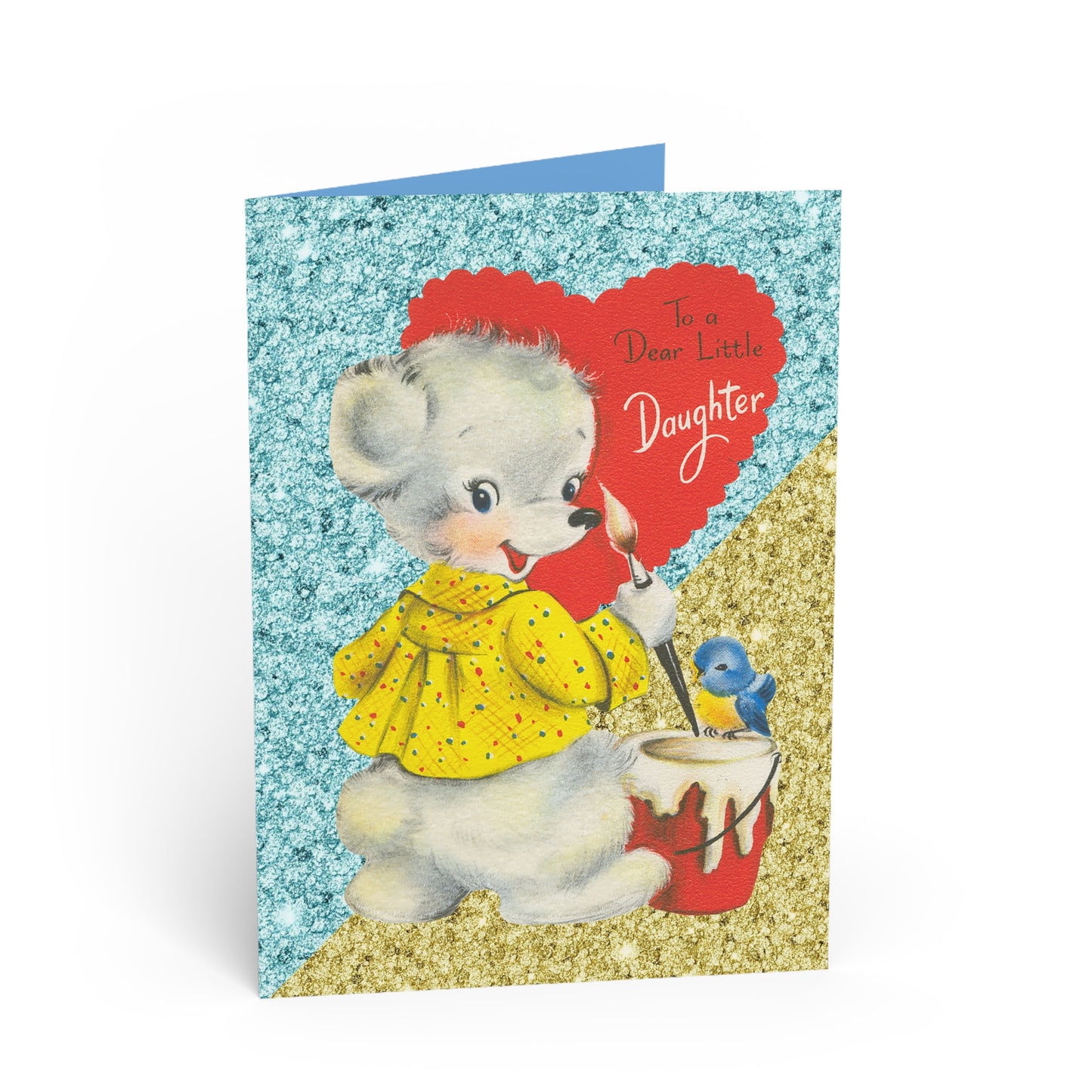 Vintage Glitter Bear Daughter Valentine Card