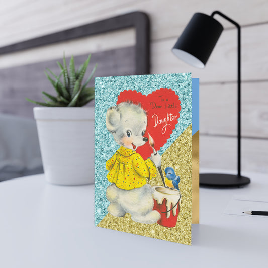 Vintage Glitter Bear Daughter Valentine Card