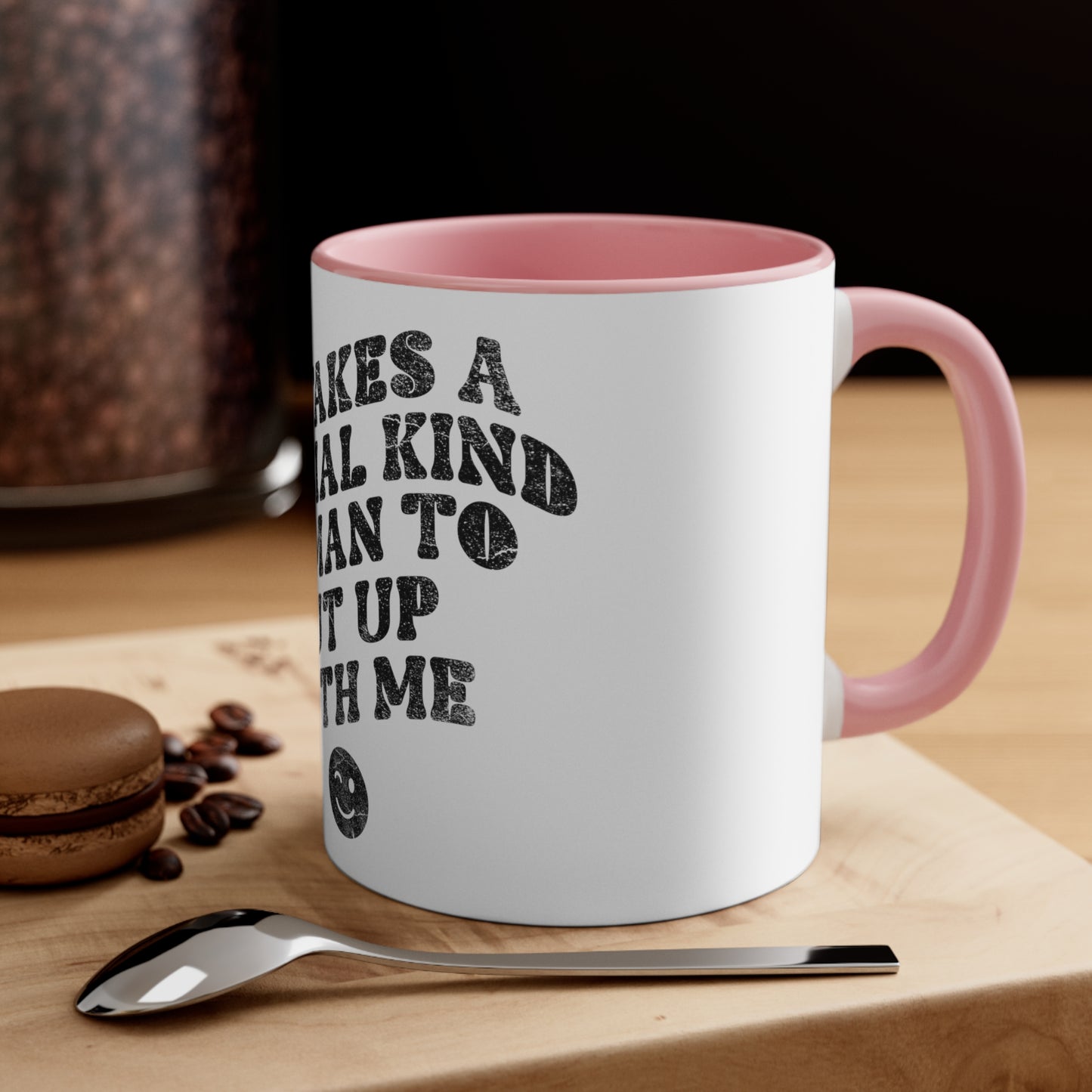 White "Put up With Me" Humor Mug